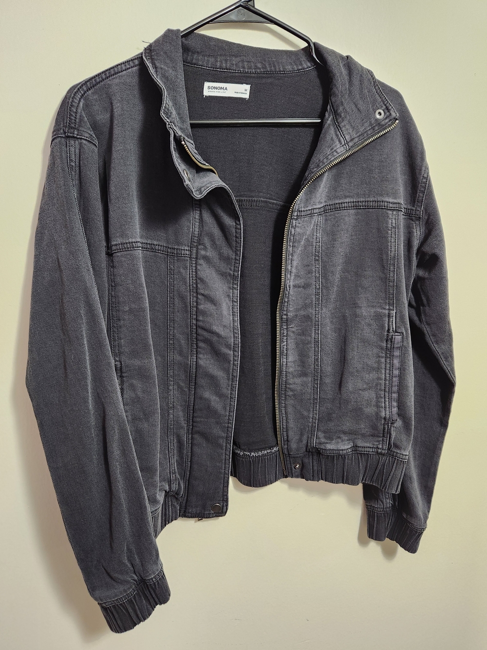 Sonoma Washed Black Bomber Jacket - Women M Medium